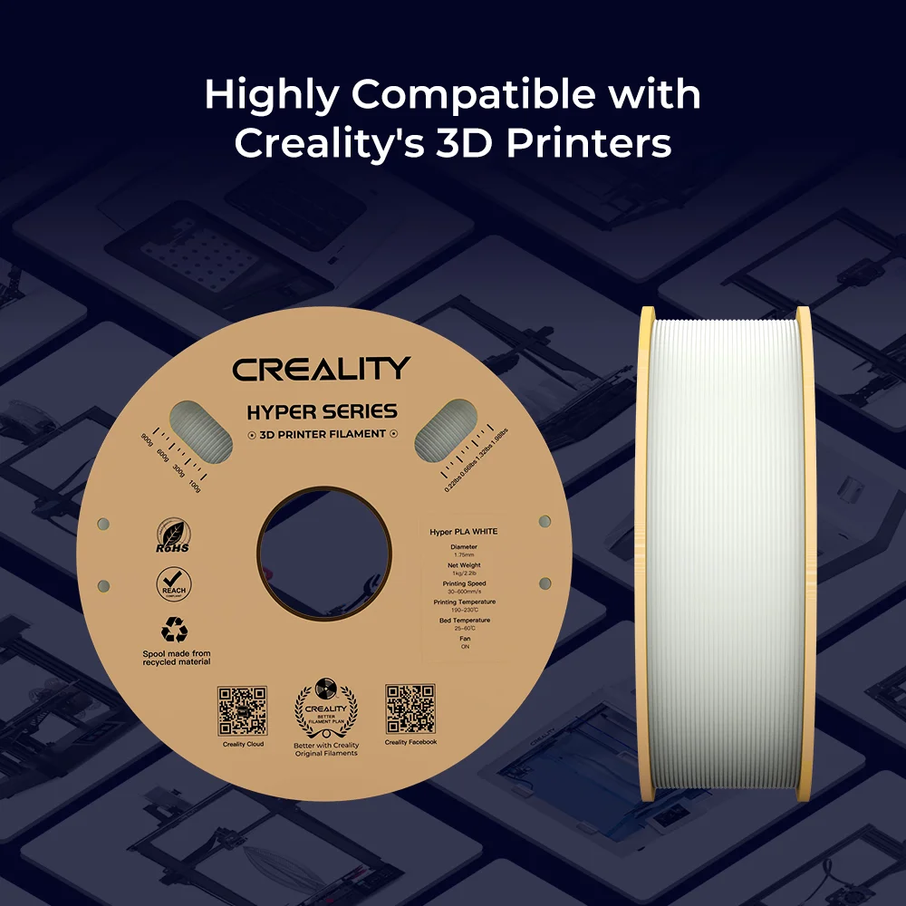 Creality3D - Creality Hyper PLA Filament 1,75 mm Matériau d'impression 3D  haute fluidité haute vitesse Bobine d'extrusion stable Dimensions 1 kg (2,2  lb) Précision +/- 0,03 mm Standard 1 rouleau - Noir 