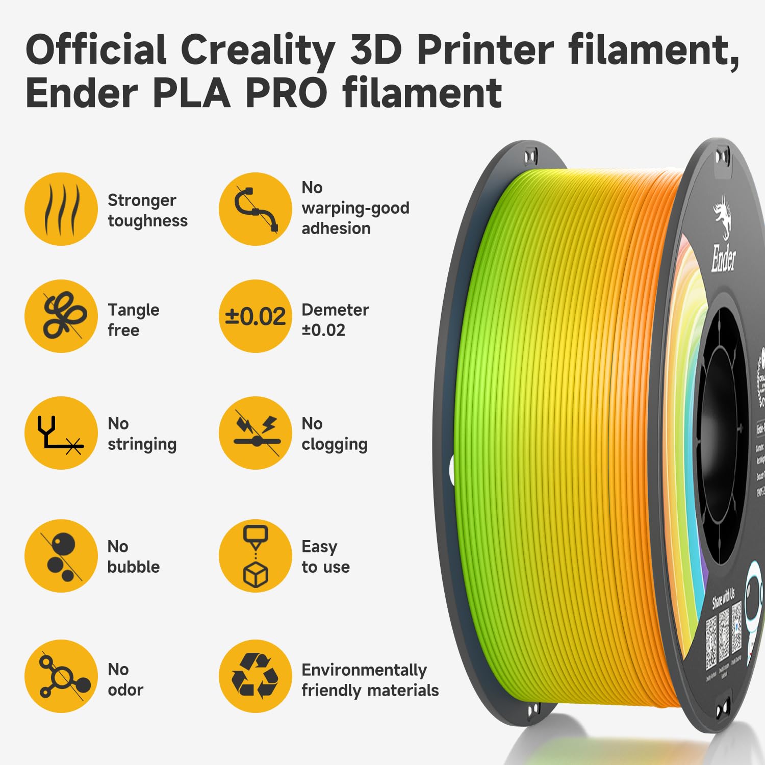 Creality Ender Rainbow 1.75mm PLA+ 3D Printing Filament 1kg